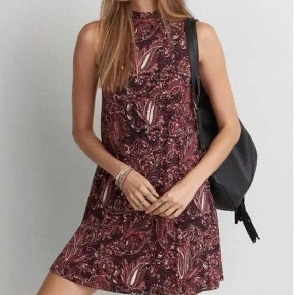 American Eagle AEO Soft & Sexy Red Paisley Trapeze Mini Dress S - Picture 1 of 4